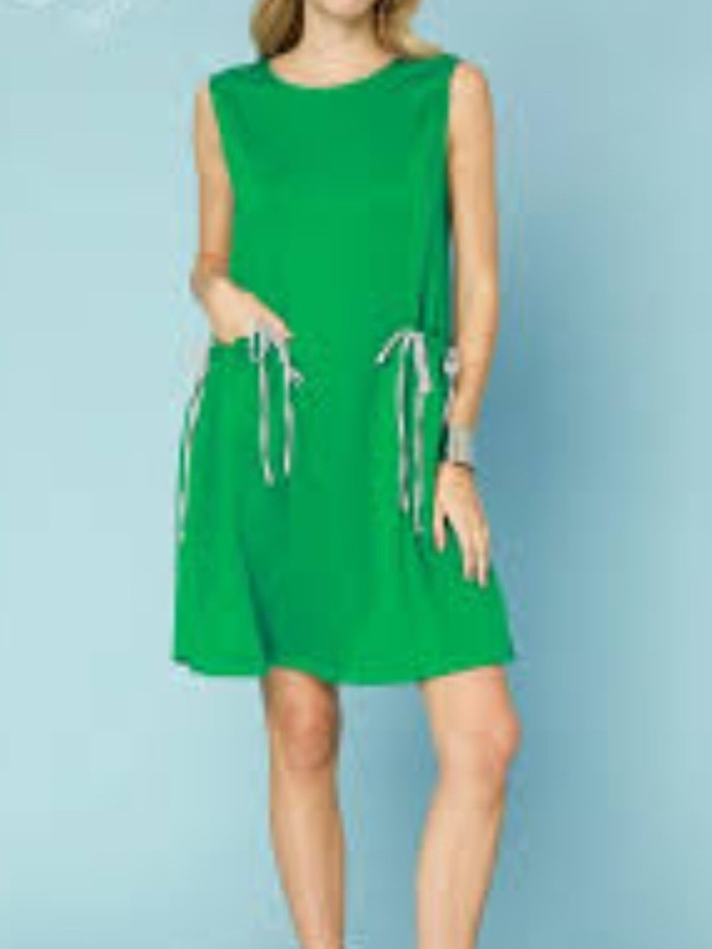 Umgee Green Sleeveless Drawstring Pocket Coverup Dress
